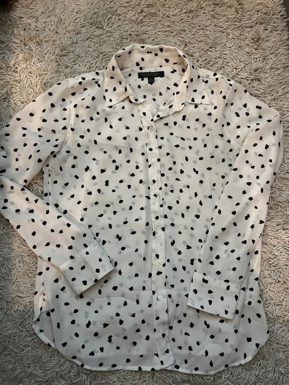 Banana Republic White Button-Down Shirt with Black Spot Print